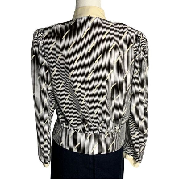 Vintage 80s Louis Feraud Top Skirt Set 12 Navy Blue Linen Silk Stripe - Picture 5 of 9